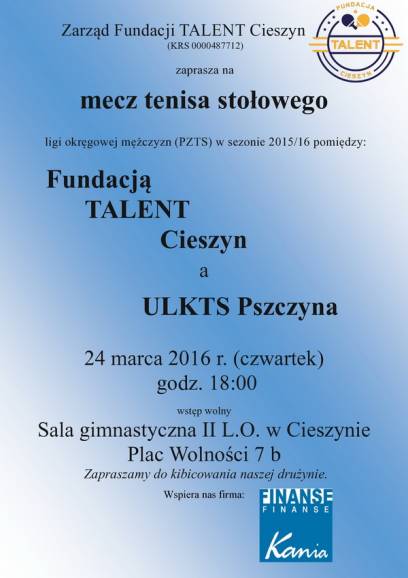 Tenis stołowy: Fundacja Talent Cieszyn - ULKTS Pszczyna